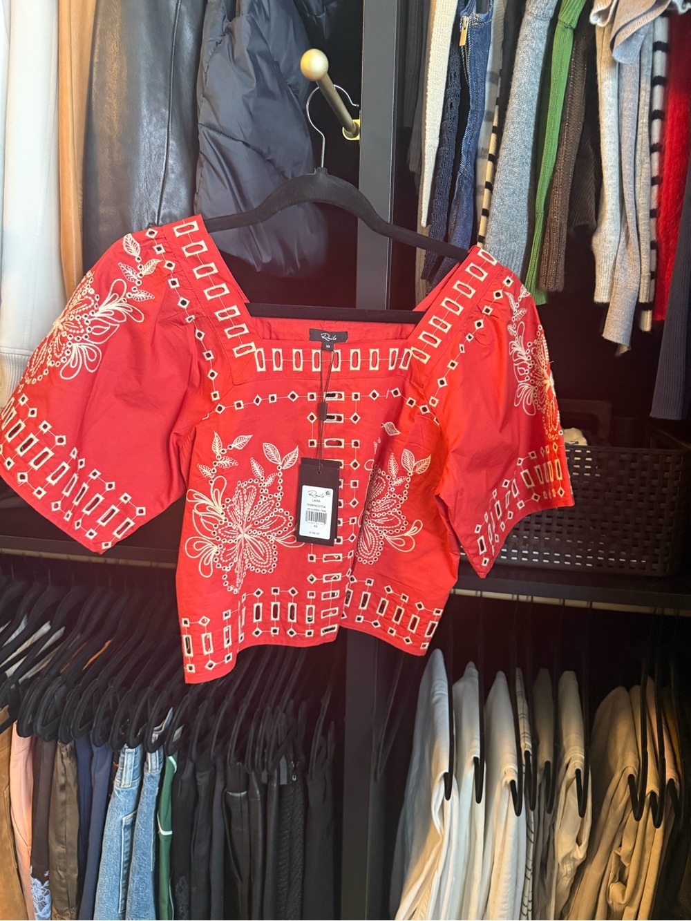 Rails Red Embroidered Square-Neck Top